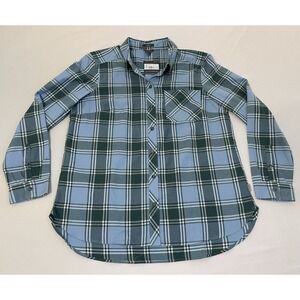 NWT‎ Women's Eddie Bauer Twin Falls 2.0 Blue Plaid Flannel Top L MSRP $69